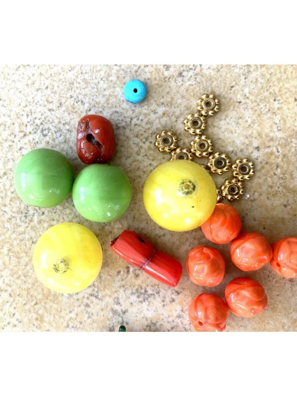 Bead Lot Handblown Glass /Spacers /1940s Beads/Coral/Turquoise Bead (VB2)